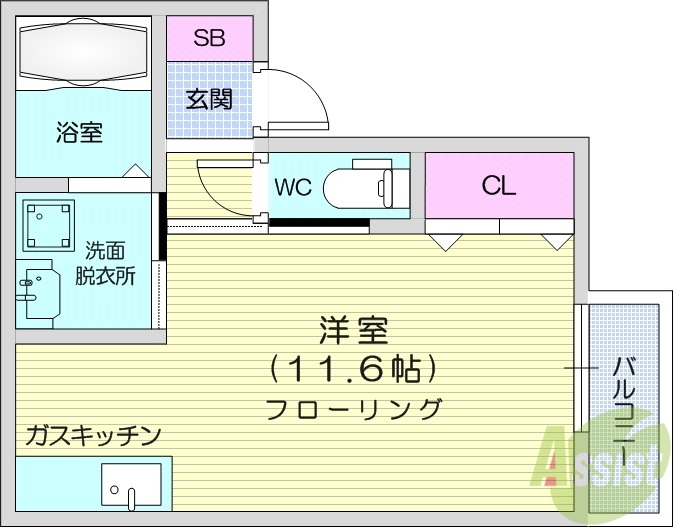 仙台市宮城野区栄のアパートの間取り