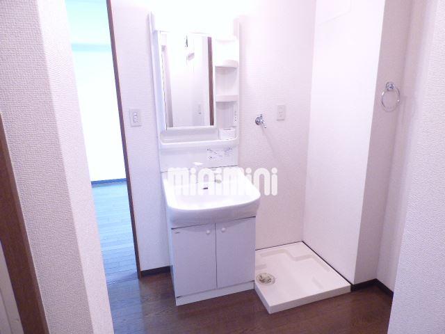 洗面設備　使いやすいシャンプードレッサー、室内洗濯機置き場