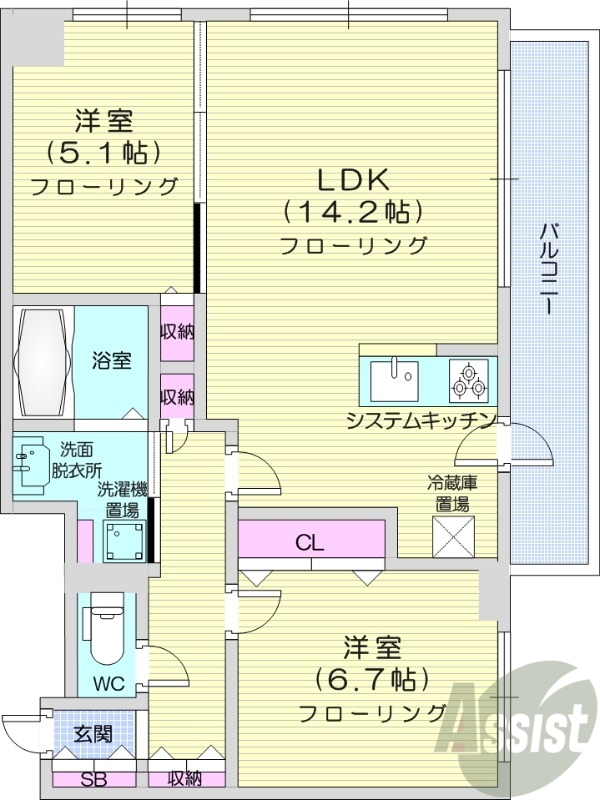 札幌市中央区北五条西のマンションの間取り