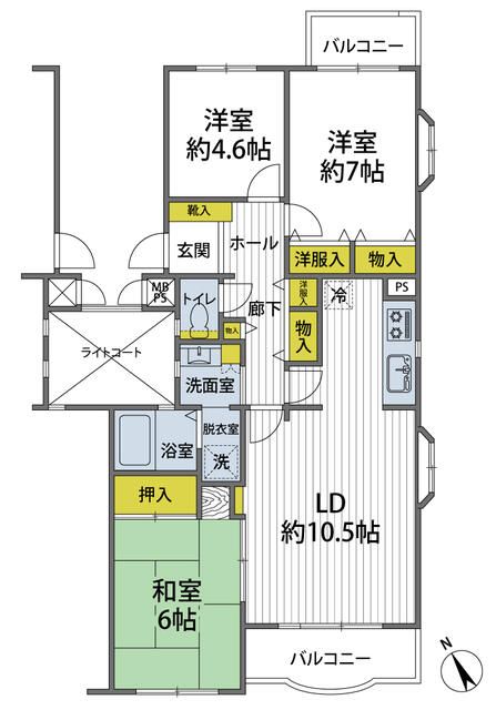 保土ヶ谷グリーンタウン　Ｍ棟の間取り