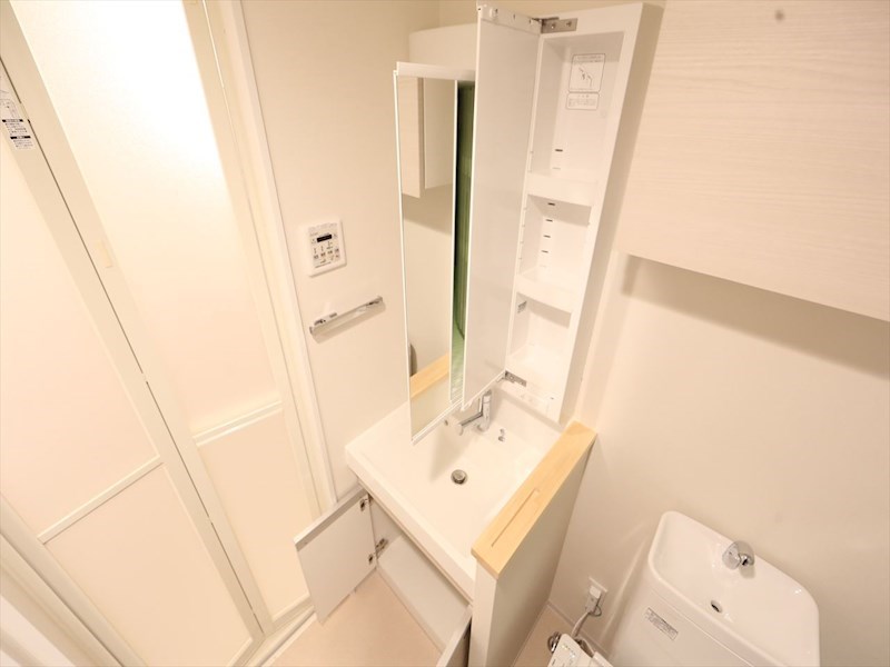 洗面設備　脱衣所　独立洗面台（シャンプードレッサー付）収納スペース有