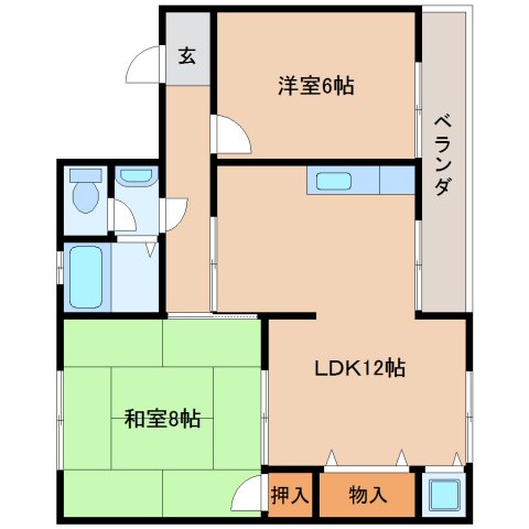 ＪＲ関西本線 王寺駅 徒歩8分 3階建 築46年の間取り写真