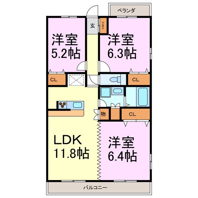 知多郡美浜町大字奥田のマンションの間取り