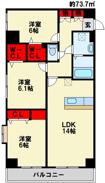 【北九州市小倉南区守恒のマンションの間取り】