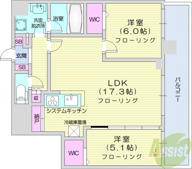 札幌市北区北八条西のマンションの間取り