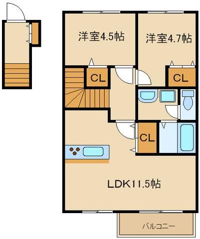 鎌倉市由比ガ浜のアパートの間取り