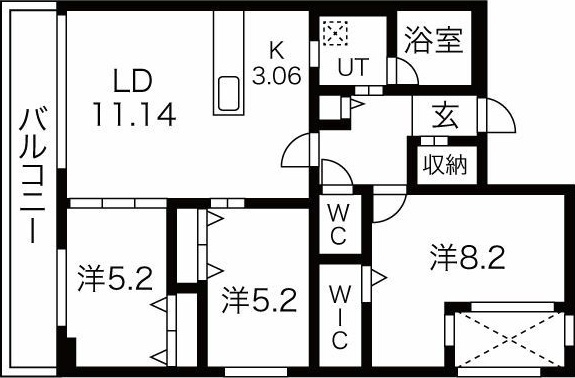 札幌市中央区南十七条西のマンションの間取り