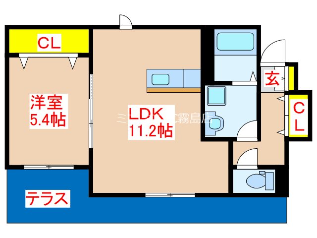 霧島市国分広瀬のアパートの間取り