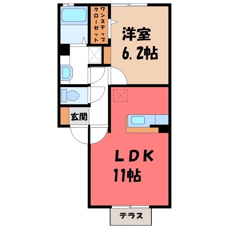 筑西市稲野辺のアパートの間取り