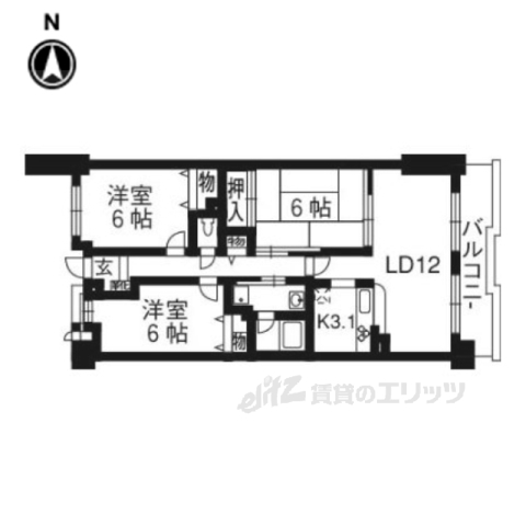 【宇治市莵道のマンションの間取り】