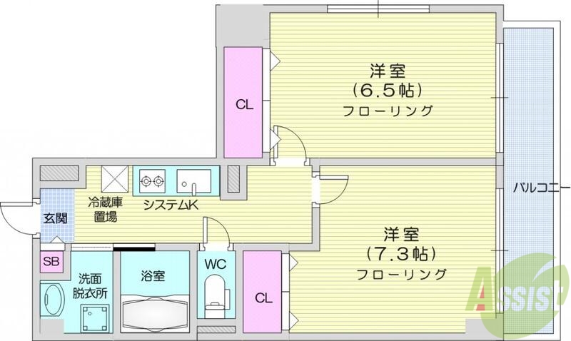 仙台市青葉区二日町のマンションの間取り