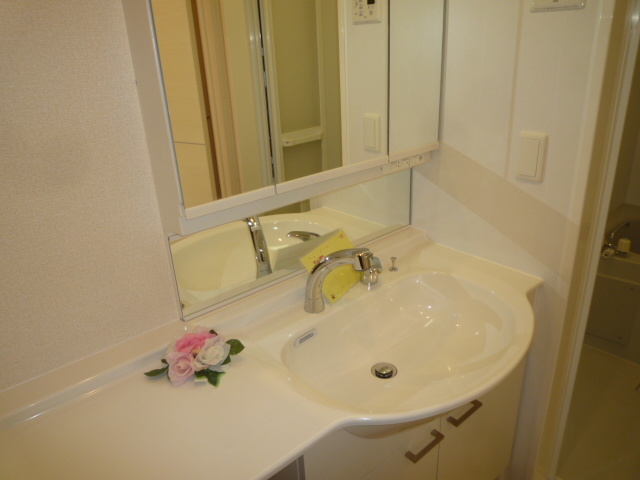 洗面設備　人気設備　シャンプードレッサー、室内洗濯機置場