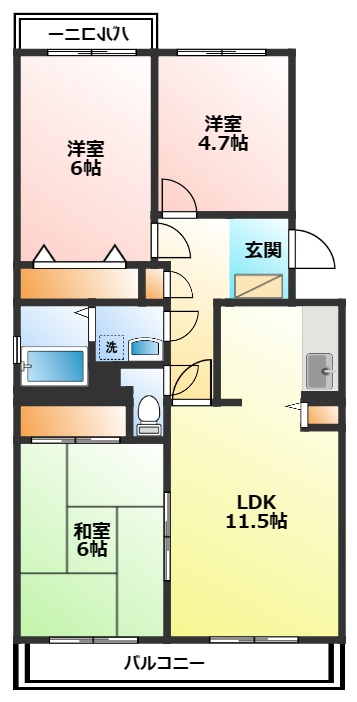 小田原市国府津のマンションの間取り