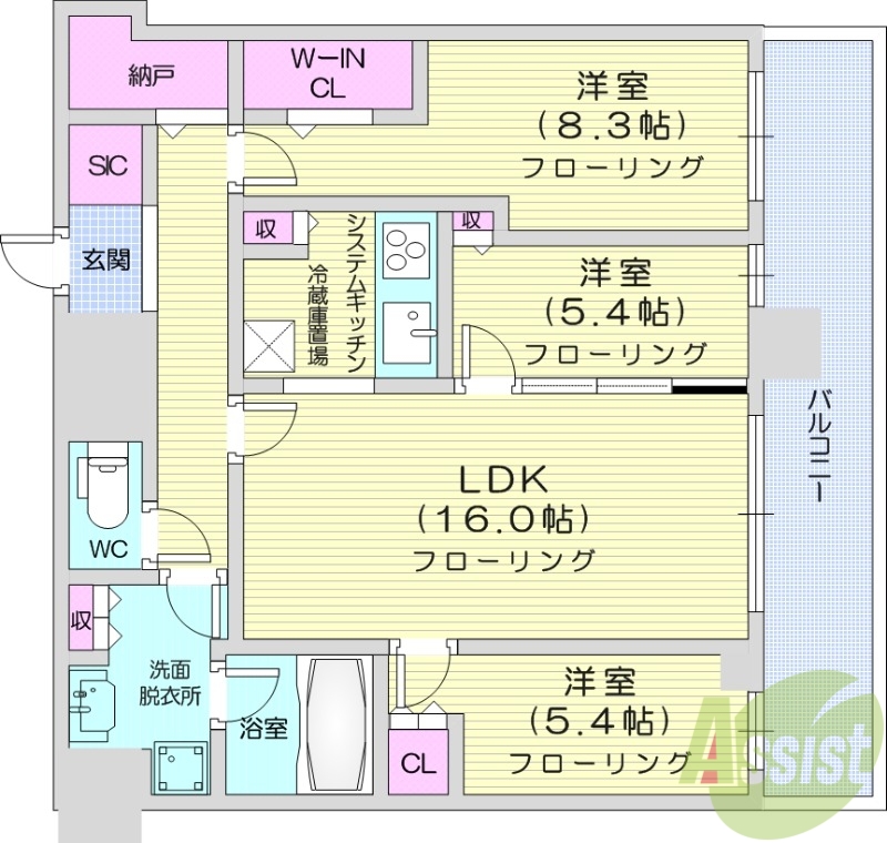 札幌市北区北八条西のマンションの間取り