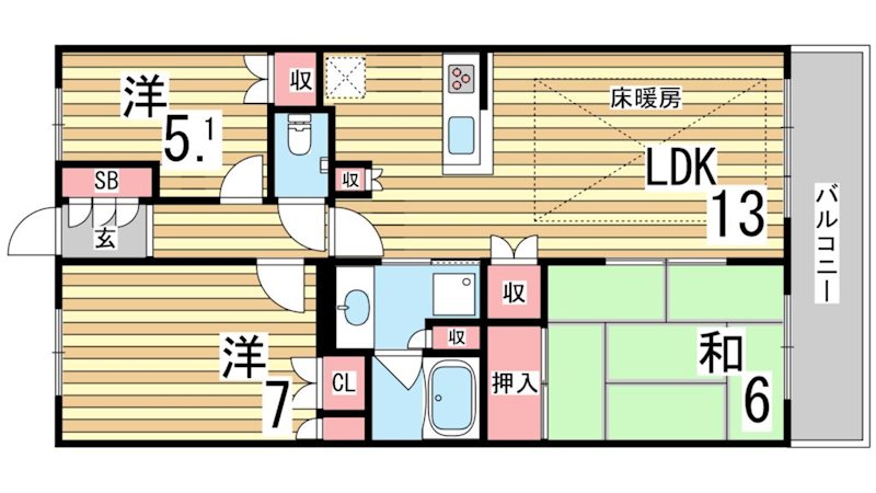 神戸市垂水区星陵台のマンションの間取り