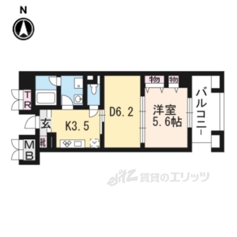 京都市山科区東野片下リ町のマンションの間取り