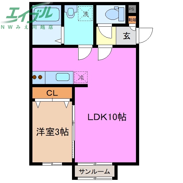 四日市市大字羽津のアパートの間取り