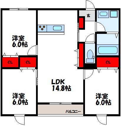 糟屋郡新宮町下府のアパートの間取り