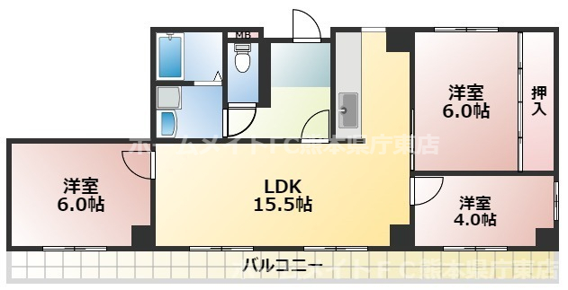 熊本市中央区上水前寺のマンションの間取り