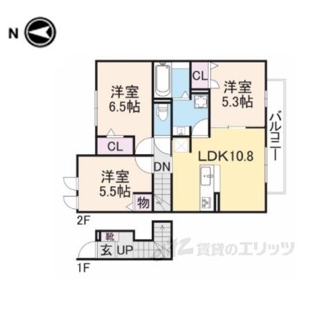 京都市北区上賀茂池端町のアパートの間取り