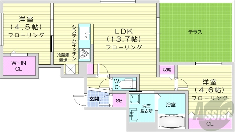 札幌市中央区南十九条西のマンションの間取り