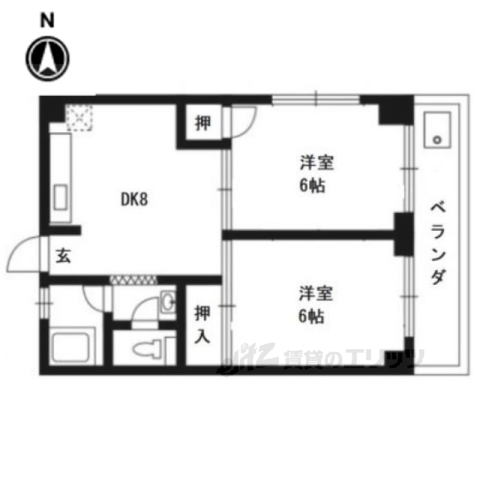 京都市左京区山端大城田町のマンションの間取り