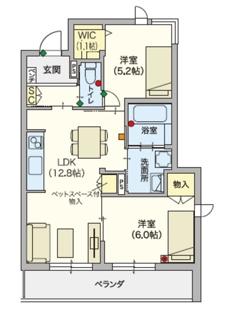 （シニア限定ペット共生）ヘーベルVillage羽田IIの間取り