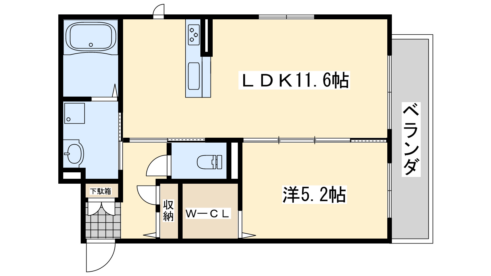 貝塚市窪田のアパートの間取り