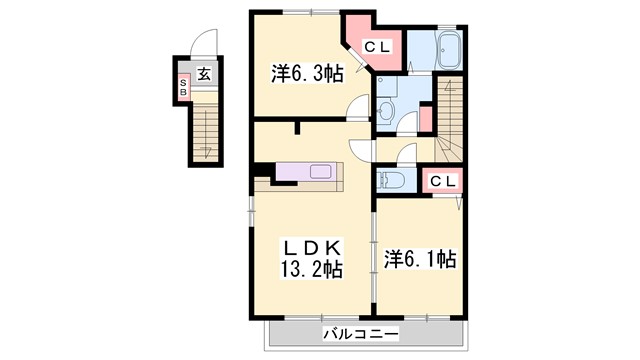 【加東市南山のアパートの間取り】