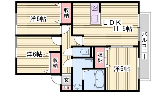 セジュール砥堀Ｂ棟の間取り