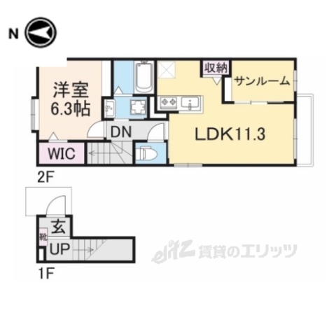 【奈良市南京終町のアパートの間取り】