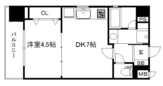 京都市下京区西七条北月読町のマンションの間取り