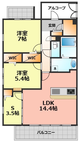 清須市西枇杷島町南二ツ杁のマンションの間取り