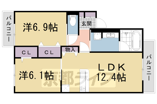 城陽市市辺のアパートの間取り