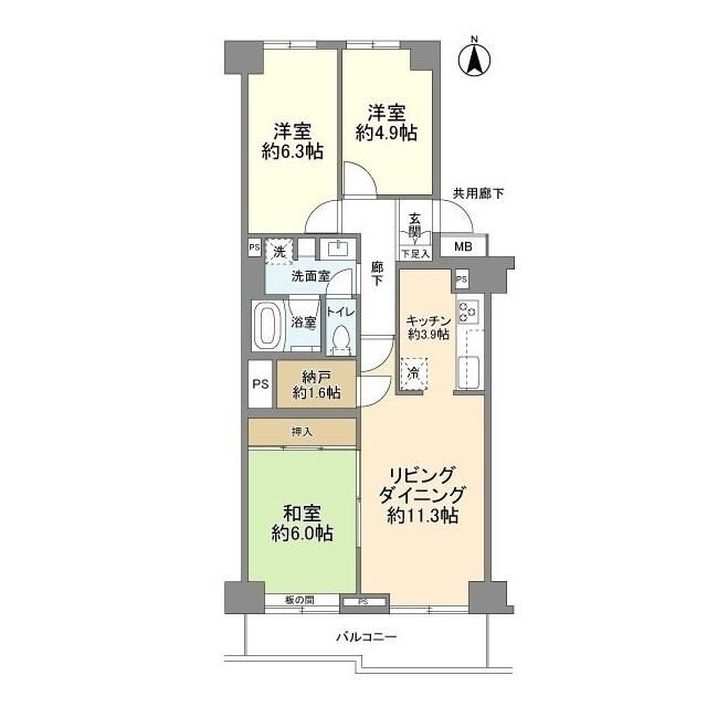 朝霞市三原　３ＬＤＫ☆ルジェンテ・リベル志木壱番館の間取り