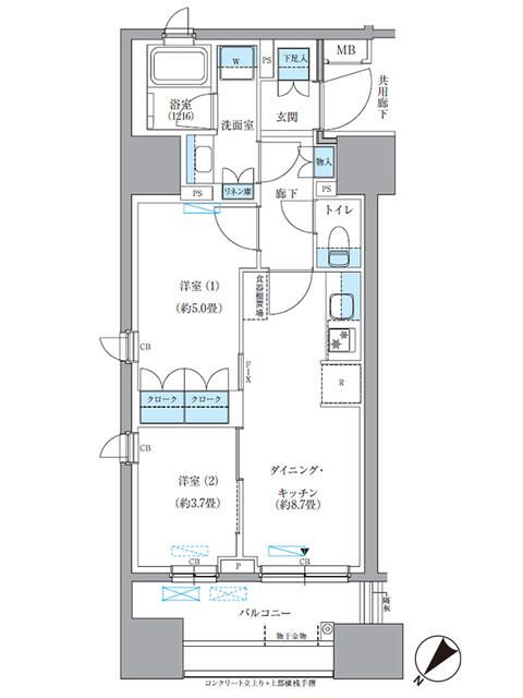 中央区東日本橋のマンションの間取り