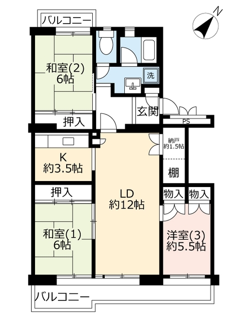 【ＵＲ多摩ニュータウングリーンヒル豊ヶ丘－１・２の間取り】