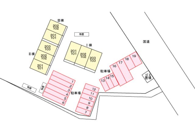 【松江市大庭町のアパートの駐車場】