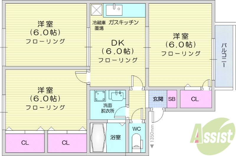 仙台市宮城野区岩切のアパートの間取り