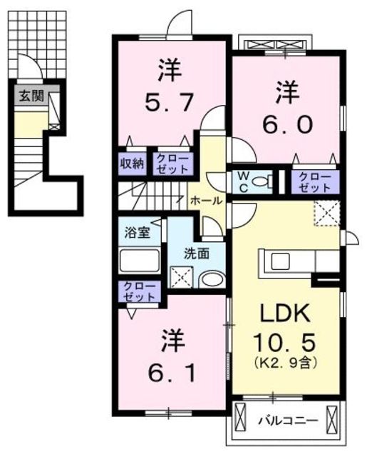 【青梅市大柳町のアパートの間取り】