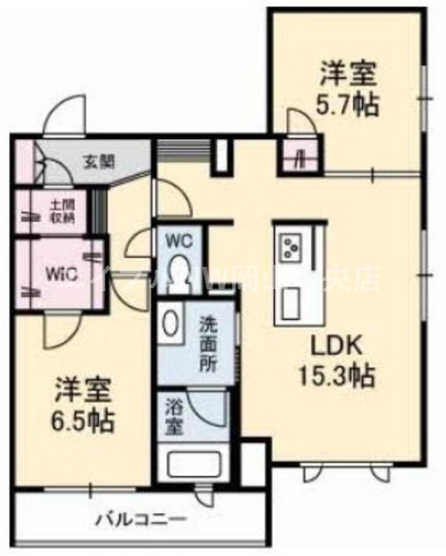 岡山市北区十日市中町のマンションの間取り