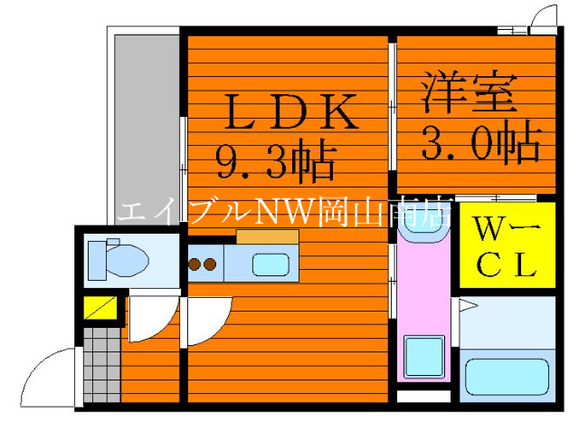 岡山市北区奥田西町のアパートの間取り