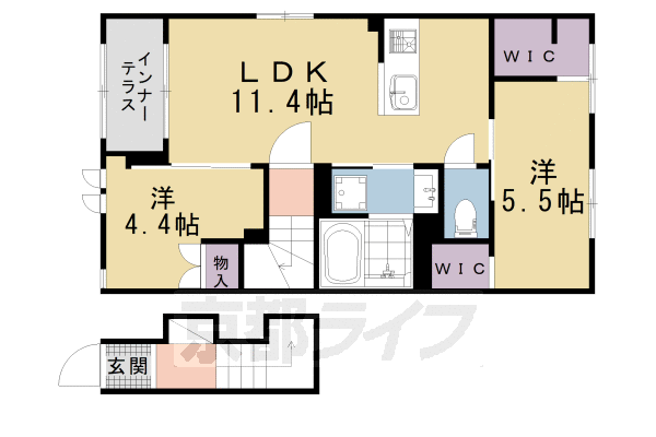 【京都市左京区岩倉下在地町のアパートの間取り】