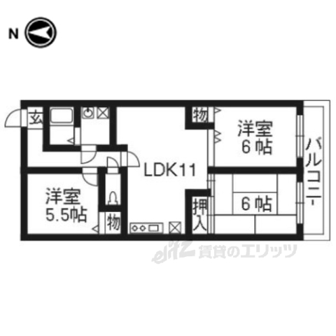 京都市西京区樫原芋峠のマンションの間取り