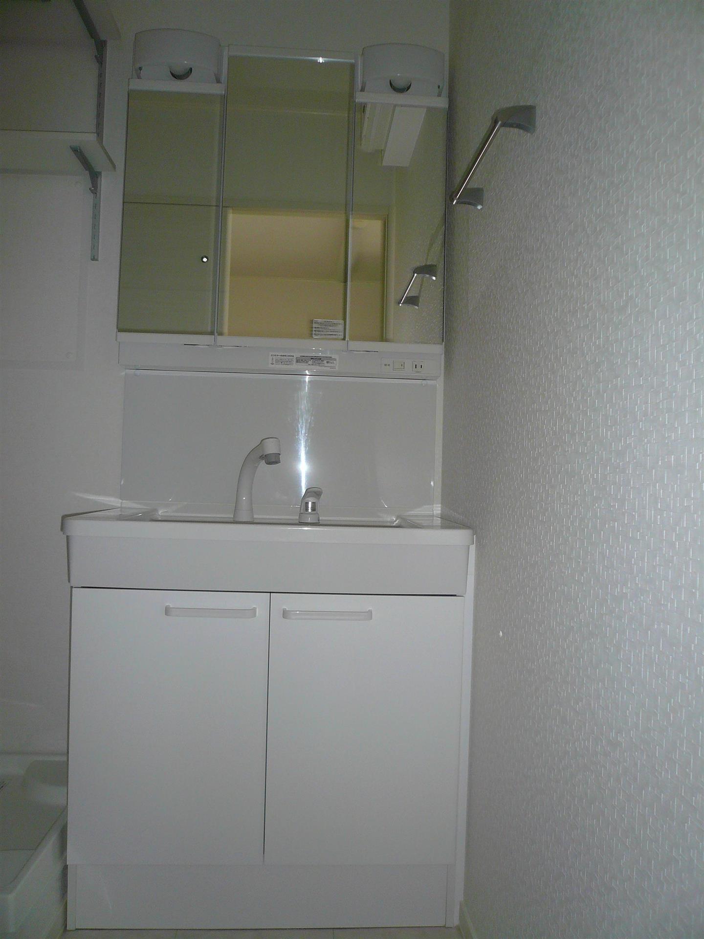 居室・リビング　洗面台も３面鏡でシャワー付きです！