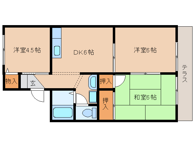 天理市西長柄町のアパートの間取り