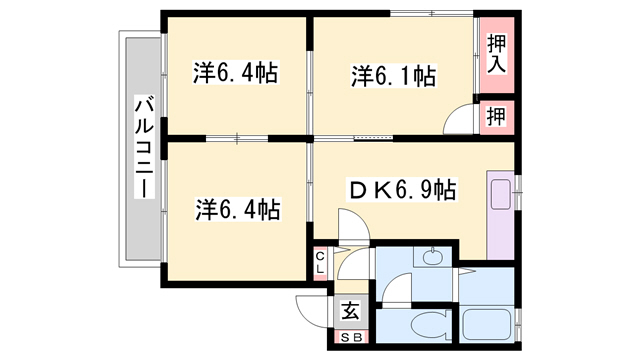 サンライズ太子　B棟の間取り