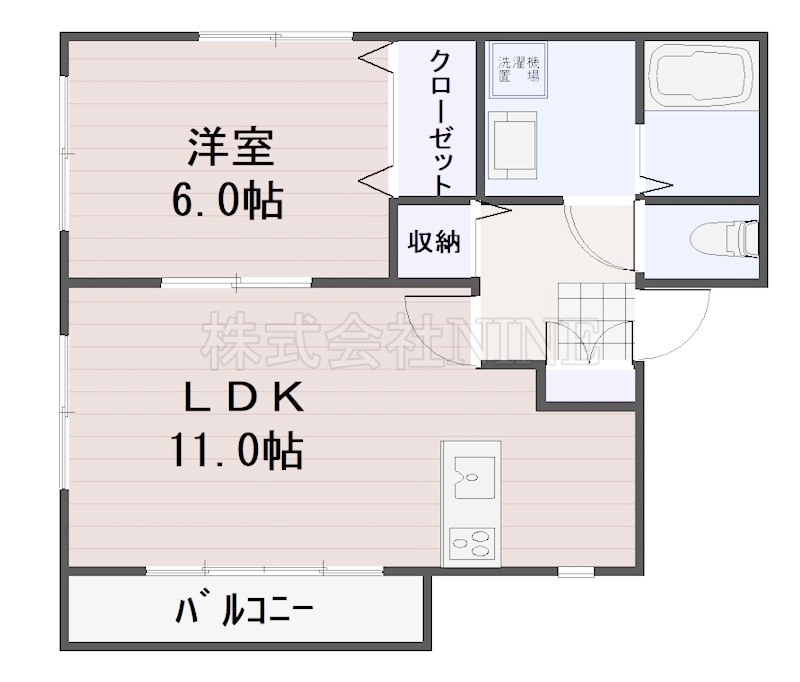 岡山市北区下伊福本町のアパートの間取り