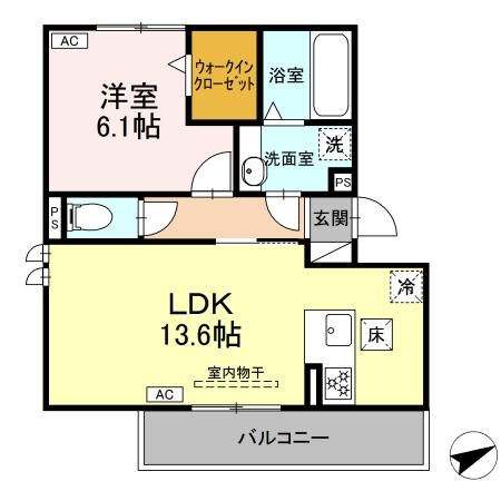 【（仮）D-ROOM朝日町B棟２の間取り】