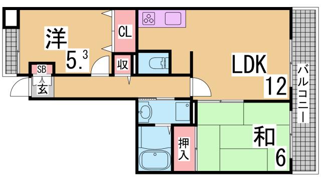 神戸市須磨区南落合のマンションの間取り